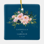 Vintage Romantic Florals in Blue Wedding  Ceramic Ornament<br><div class="desc">Personalized Vintage Romantic Florals in Blue Wedding Christmas Ceramic Ornament</div>