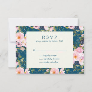 Vintage Romantic Florals in Blue Wedding Simple RSVP Card