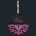 Vintage Romantic Goth in Pink & Black Personalized Pet Tag<br><div class="desc">Vintage Victorian ornate romantic goth design in pink and black. Personalize with your pet's name  and your information on the back or give as a gift</div>