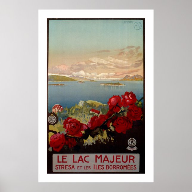 Vintage romantic Lake Maggiore Italian Travel Poster (Front)