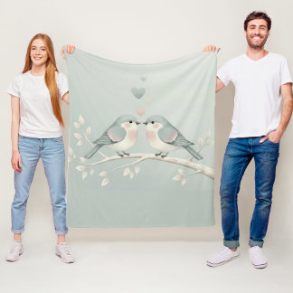 Vintage Romantic Love Birds - Pastel Valentine's D Fleece Blanket