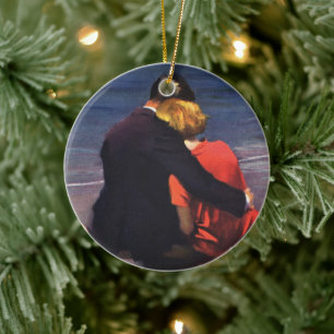 Vintage Romantic Love, Romance on the Beach Ceramic Ornament