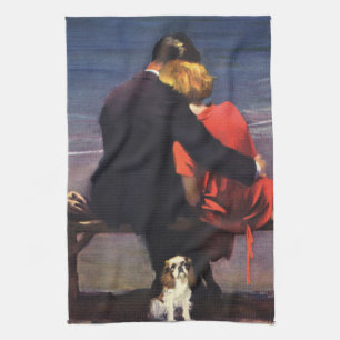Vintage Romantic Love, Romance on the Beach Kitchen Towel