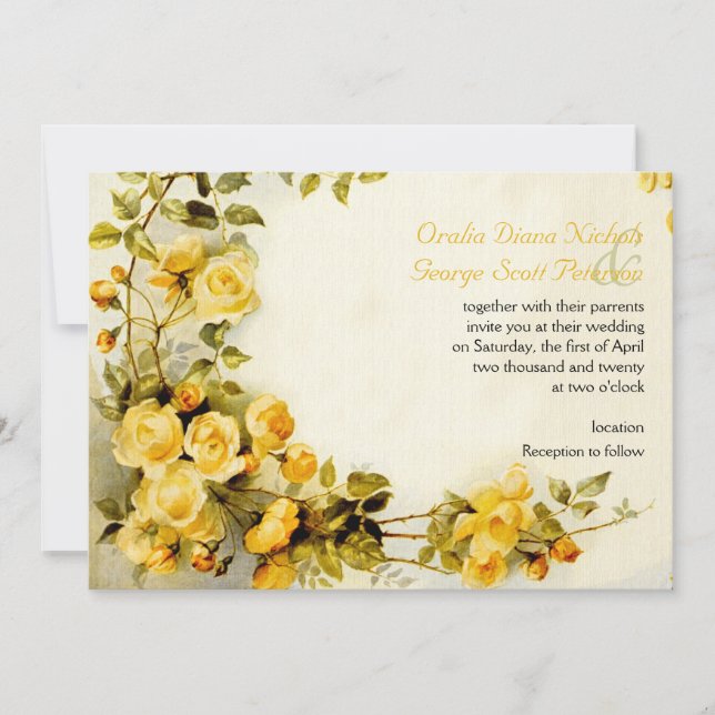 Vintage romantic painting of roses wedding invitation (Front)