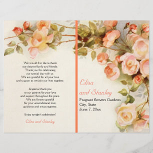 Vintage romantic painting of roses wedding program