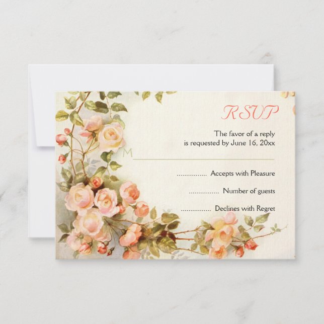 Vintage romantic painting of roses wedding RSVP (Front)