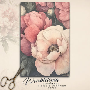 Vintage Romantic Peony Floral Watercolor Decoupage Tissue Paper