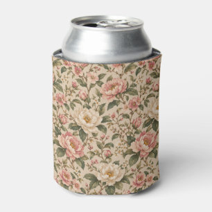 Vintage Romantic Peony & Rose Garden Pattern Can Cooler
