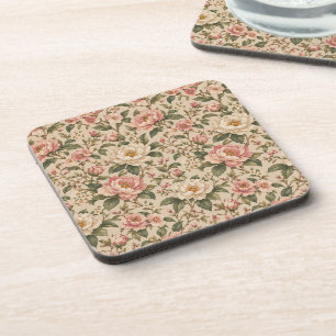 Vintage Romantic Peony & Rose Garden Pattern Coaster