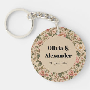 Vintage Romantic Peony & Rose Garden Pattern Keychain