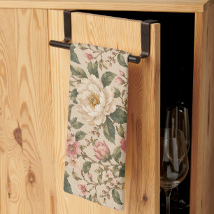 Vintage Romantic Peony & Rose Garden Pattern Kitchen Towel