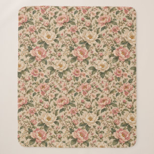 Vintage Romantic Peony & Rose Garden Pattern Sherpa Blanket
