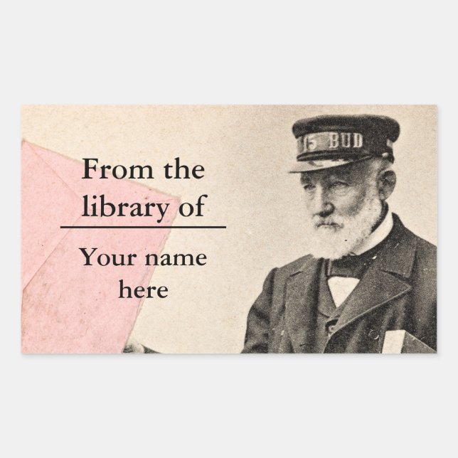 Vintage romantic postman bookplate sticker (Front)