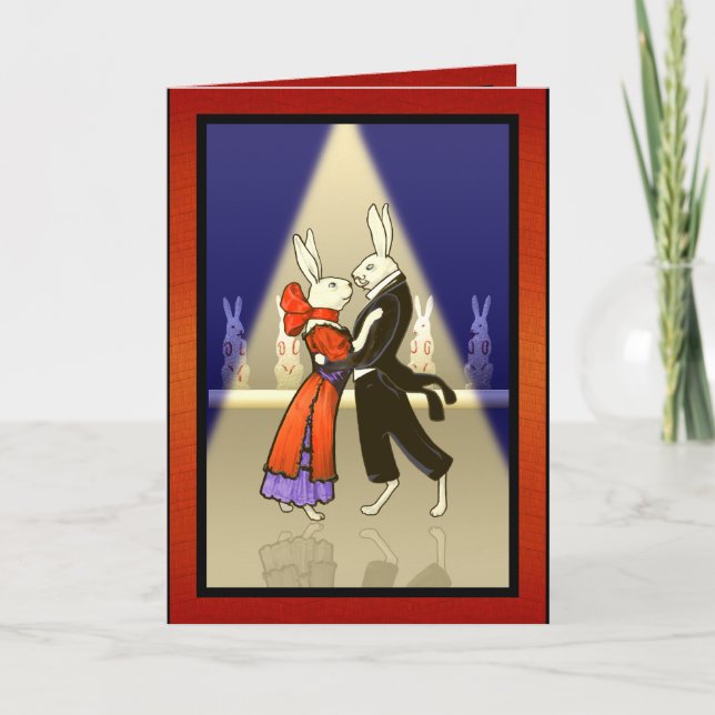 Vintage Romantic Rabbits Dancing v2 Personalized Card (Front)