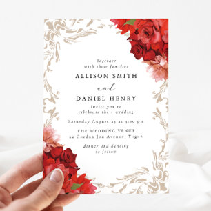Vintage Romantic Red Floral Elegant Wedding Invitation