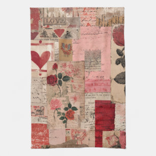 Vintage Romantic Rose Collage (1) Kitchen Towel