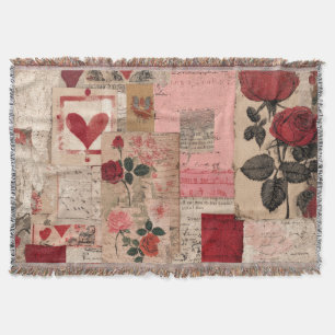 Vintage Romantic Rose Collage (1) Throw Blanket