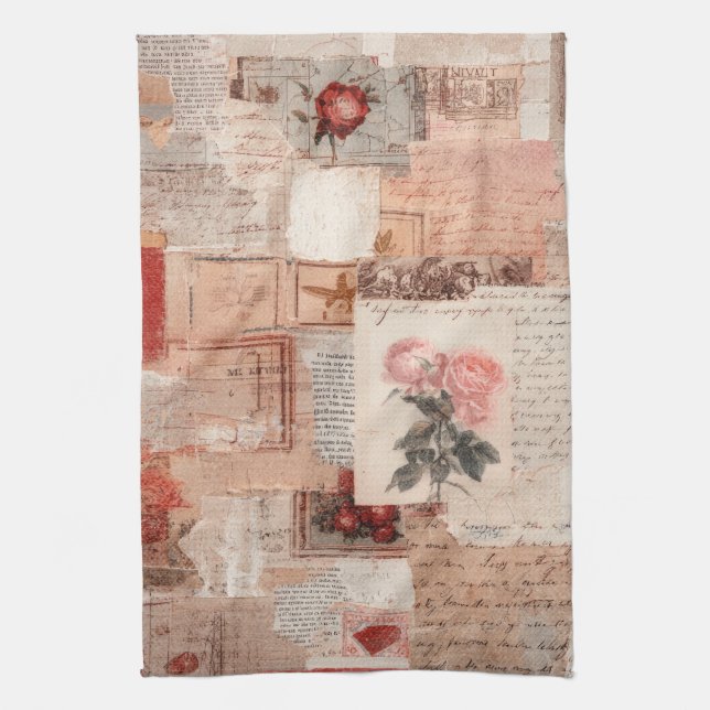 Vintage Romantic Rose Collage (2) Kitchen Towel (Vertical)