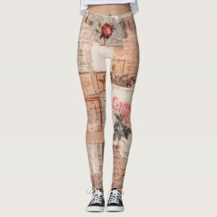 Vintage Romantic Rose Collage (2) Leggings