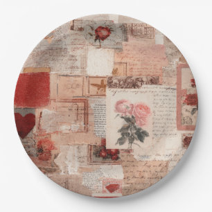 Vintage Romantic Rose Collage (2) Paper Plate