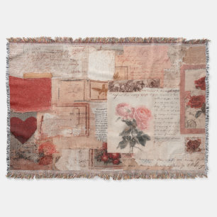 Vintage Romantic Rose Collage (2) Throw Blanket