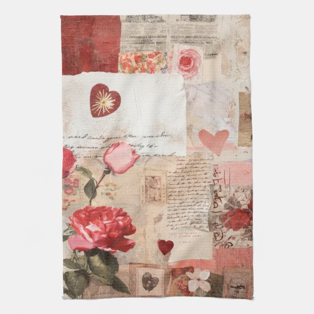 Vintage Romantic Rose Collage (3) Kitchen Towel (Vertical)
