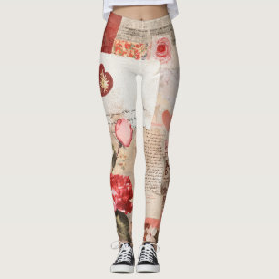 Vintage Romantic Rose Collage (3) Leggings