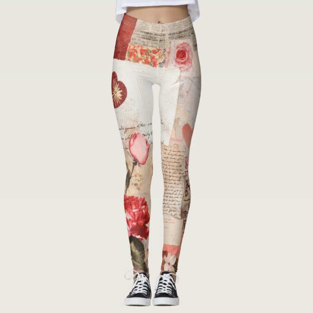 Vintage Romantic Rose Collage (3) Leggings (Front)