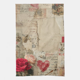 Vintage Romantic Rose Collage (4) Kitchen Towel