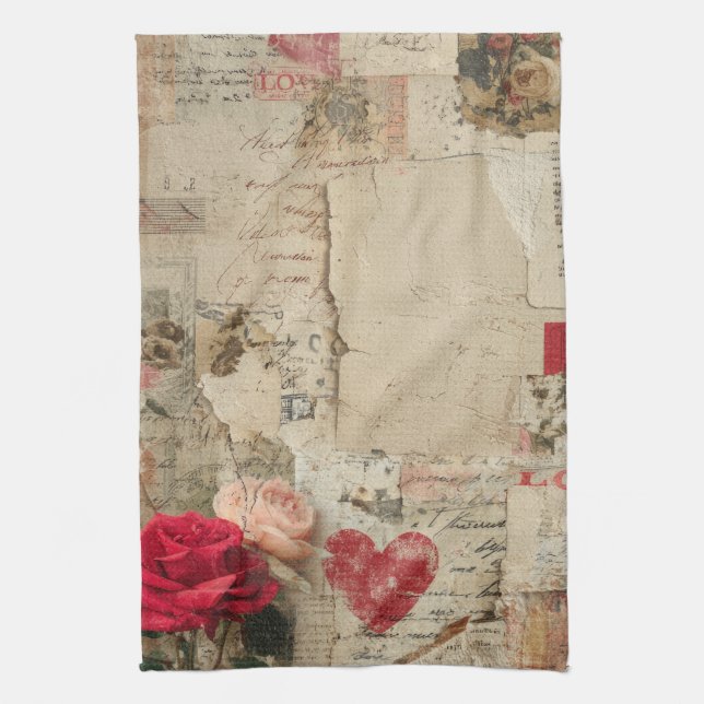 Vintage Romantic Rose Collage (4) Kitchen Towel (Vertical)