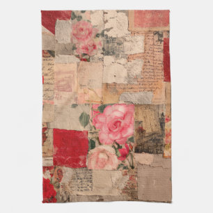 Vintage Romantic Rose Collage (5) Kitchen Towel