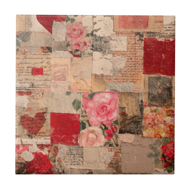 Vintage Romantic Rose Collage (5) Tile (Front)