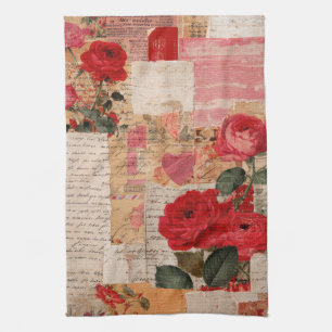 Vintage Romantic Rose Collage (6) Kitchen Towel