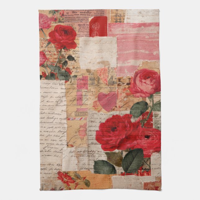 Vintage Romantic Rose Collage (6) Kitchen Towel (Vertical)