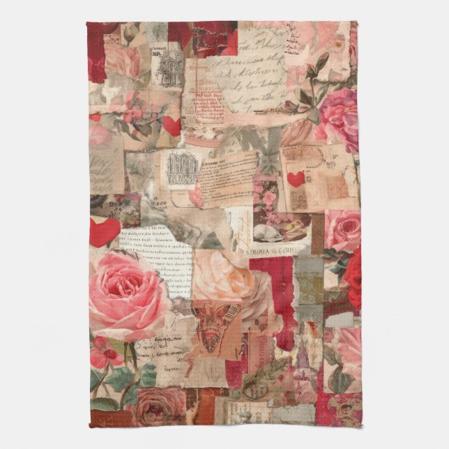 Vintage Romantic Rose Collage (7) Kitchen Towel (Vertical)