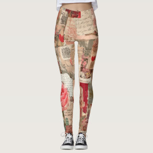 Vintage Romantic Rose Collage (7) Leggings