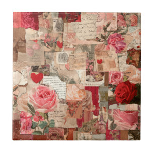 Vintage Romantic Rose Collage (7) Tile