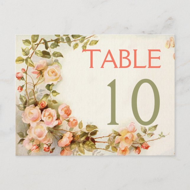 Vintage romantic roses wedding table number postcard (Front)