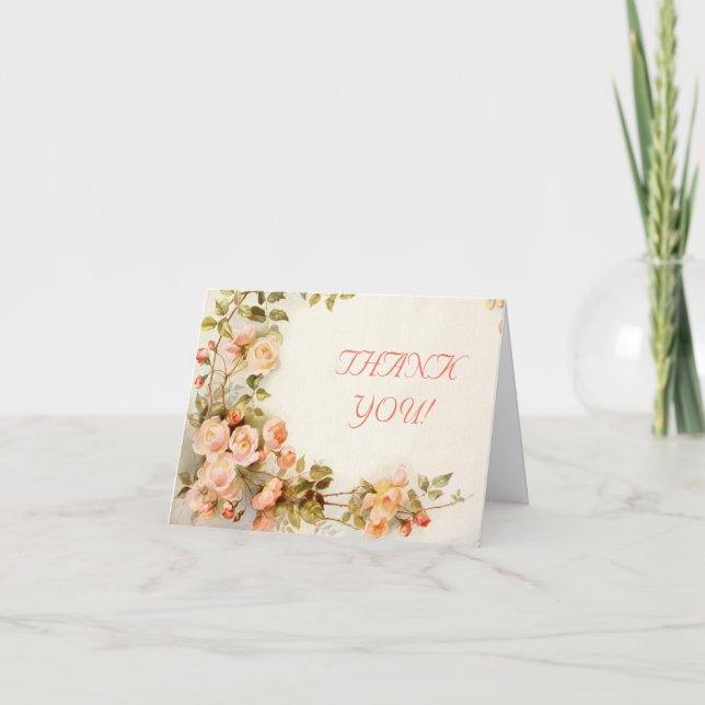 Vintage romantic roses wedding Thank You Card (Front)