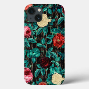 Vintage Romantic Roses with Stripes iPhone 13 Case