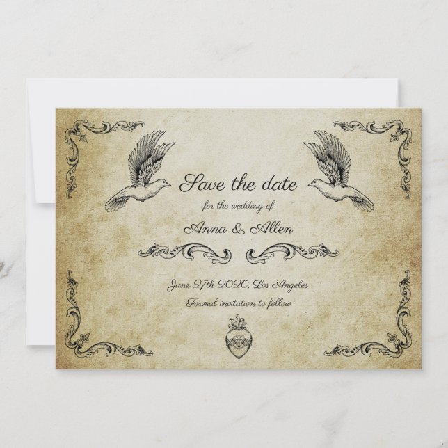 Vintage romantic save the date card (Front)