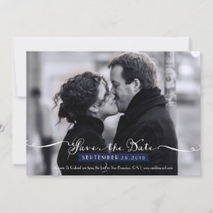 Vintage Romantic Script (Navy) Photo Save the Date