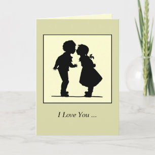 Vintage romantic silhouette couple boy and girl card