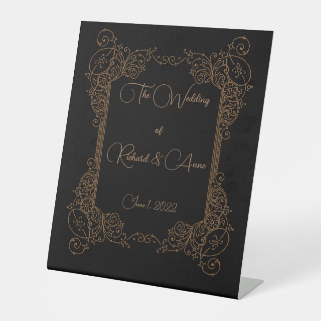 Vintage  Romantic Steampunk Fairytale Wedding Pedestal Sign (Front)