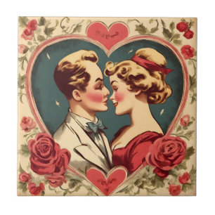 Vintage Romantic Valentine's Day Couple Tile