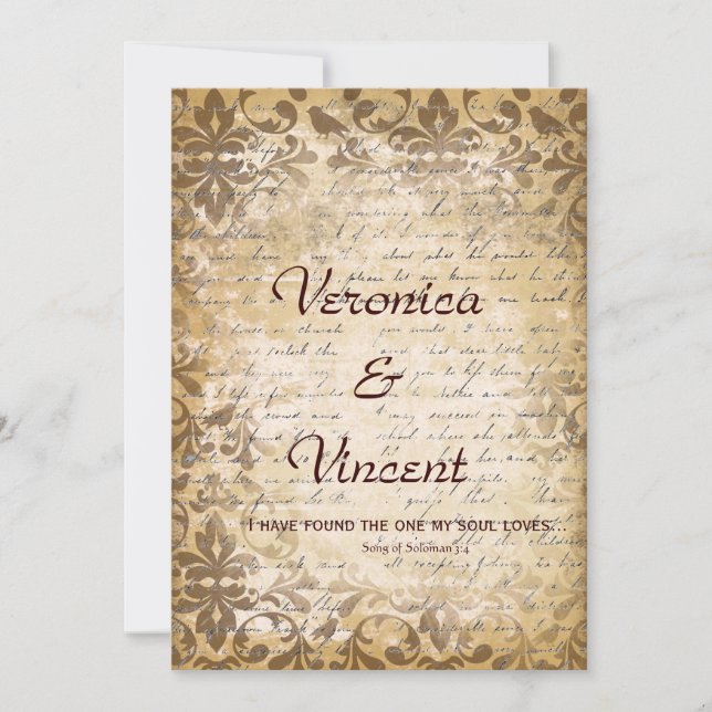 Vintage Romantic with Bible Verse Wedding Invitation (Front)