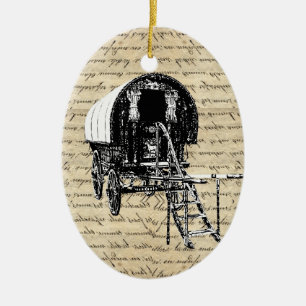Vintage Romany Gypsy wagon Ceramic Ornament