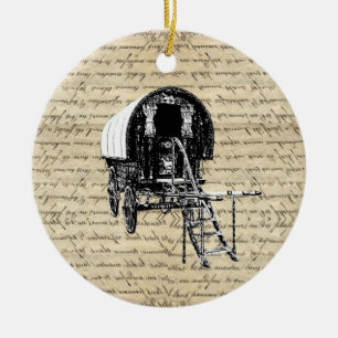 Vintage romany gypsy wagon ceramic ornament