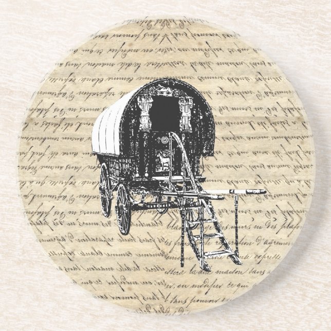 Vintage romany gypsy wagon coaster (Front)