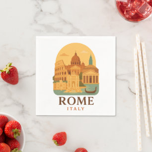 Vintage Rome Colosseum & Pantheon Napkins   Retro 